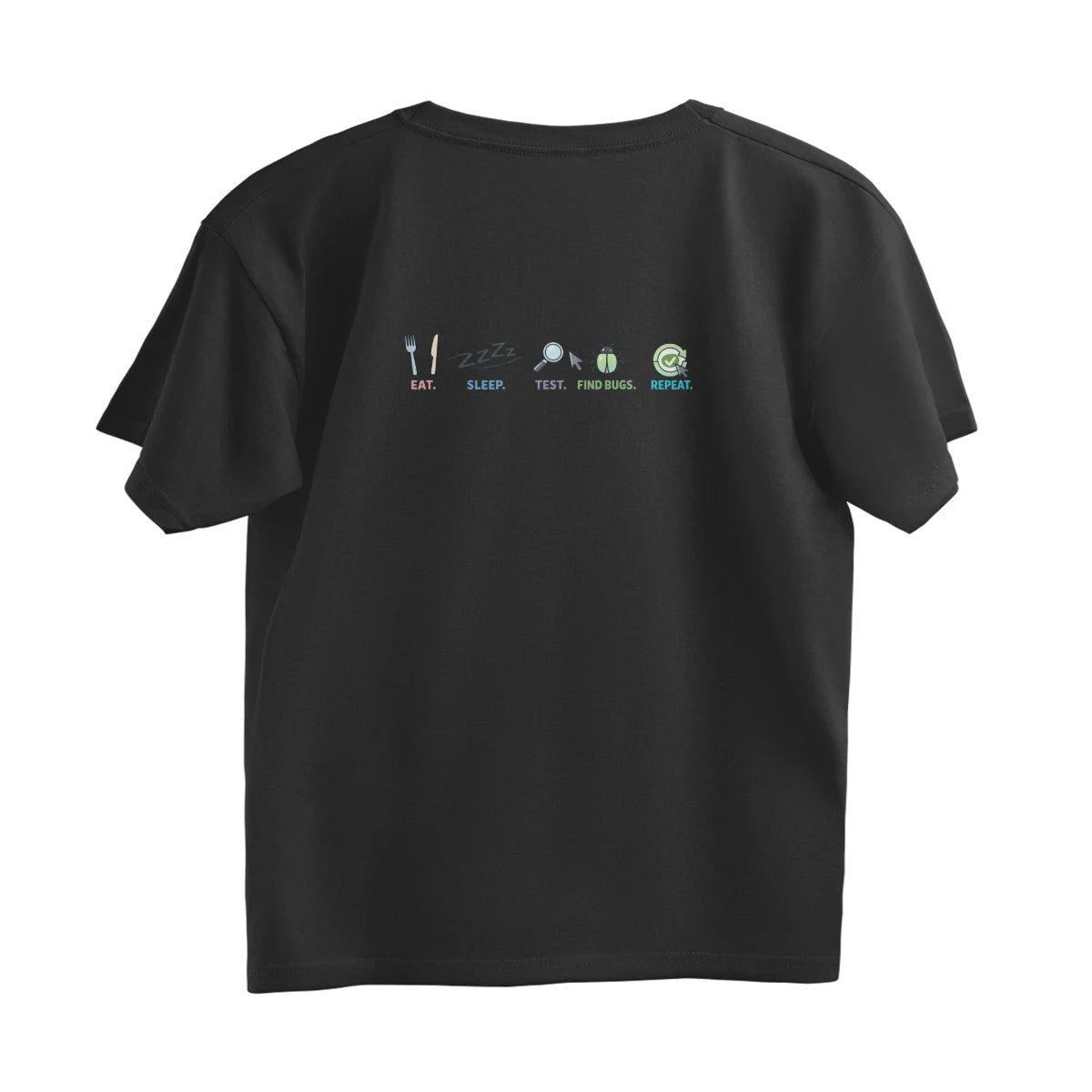 Eat. Sleep. Test. Find Bugs. Repeat. - Unisex Oversized T-shirt - Black